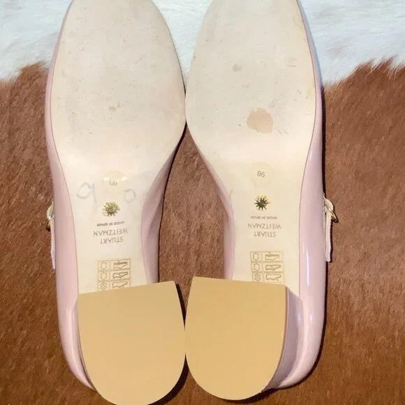 Stuart Weitzman MJ 60 Women's Pink Patent Chunky Pumps Heels Mary Jane - Picture 6 of 9